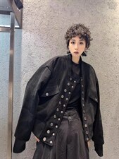 2021秋季新款欧美风双排扣廓形休闲大口袋百搭短外套，女装短外套，L·H·X