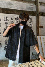 特批P35无差价夏季新中式唐装潮流冰丝衬衣风短袖衬衫男CD2262，男装衬衫，电商A001-1