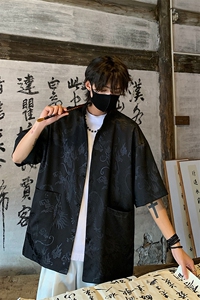 特批P35无差价夏季新中式唐装潮流冰丝衬衣风短袖衬衫男CD2262图片