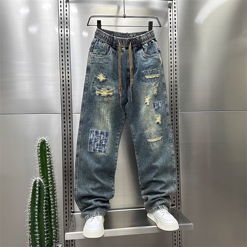 1506-1/KK8471/P55潮牌美式设计感破洞牛仔裤男秋季潮流痞帅百搭,男装牛仔裤,星座1506-1