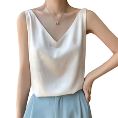 真丝吊带背心女内搭西装白色黑色打底绸缎面桑蚕丝醋酸上衣夏v领，女装背心吊带，朝贺羊绒