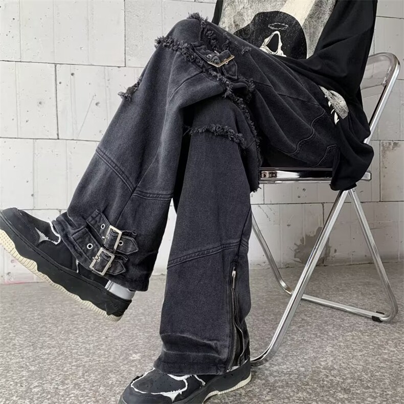 美式高街牛仔裤男韩版潮个性拉链2024秋冬新款ins长裤NK250-P78,男装牛仔裤,星座1109-3