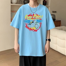 新款夏季男装纯棉短袖T恤落肩款印花时尚休闲宽松上衣，男装T恤，星座1013