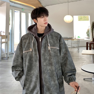 1连帽PU皮假两件复古金属装饰大码M-5XL夹克男JK77767P108控148图片