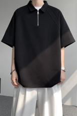 8XL-M半拉链t恤短袖POLO衫男款夏季美式翻领宽松大码半袖DT008P45，男装T恤，电商B312
