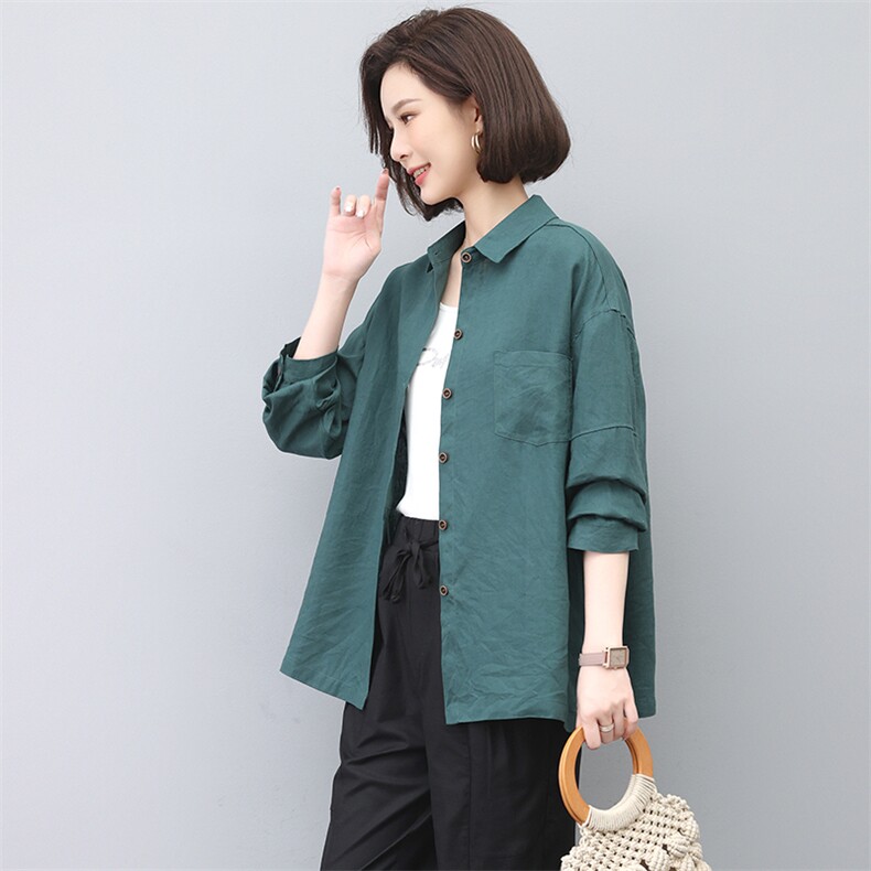 2024春秋季新款纯亚麻衬衫宽松舒适棉麻风衬衣，女装衬衫，忆绮罗