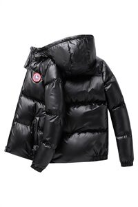 冬季加厚保暖防寒羽绒棉衣模特连帽外套亮片休闲黑色M9102图片