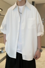 C9040/P35衬衫新款冰丝短袖宽松男生上衣衬衣男衬衫七分袖可调节，男装衬衫，电商A141