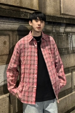 美式休闲潮牌格子衬衫外套春夏男女宽松慵懒风外套-CS003批45控58，男装衬衫，星座218-5