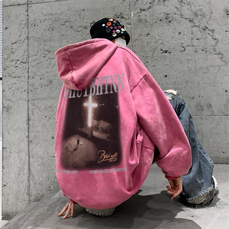 男装做旧加厚连帽卫衣23冬发光十字架印花外套XZ514-2-6679-P78，女装短外套，星座514-2(原B239)