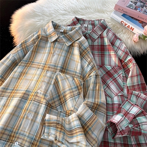 衬衫男春季新款港风宽松磨毛格子长袖衬衣CS602-特P28 无差价图片