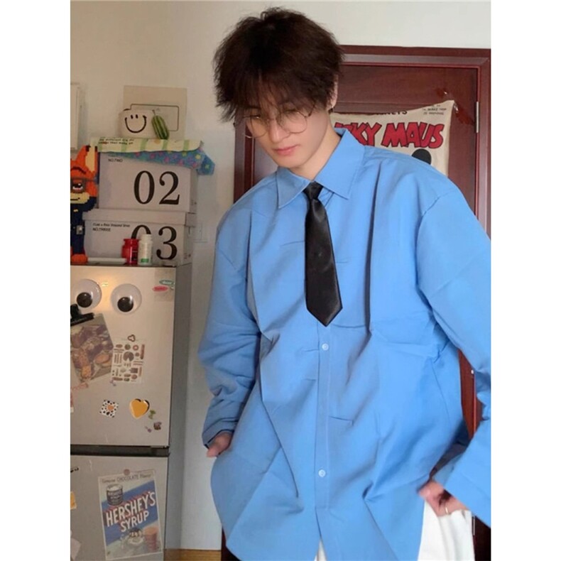 衬衫男长袖2025新款韩版宽松高级垂感免烫衬衣WA26-P38图片