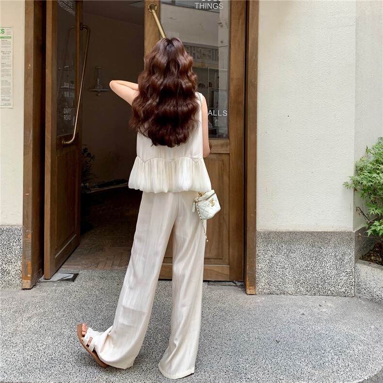 韩系绝美时尚套装女2025年夏季新款休闲气质显瘦马甲阔腿裤两件套,女装套装/套裙,浙宝205