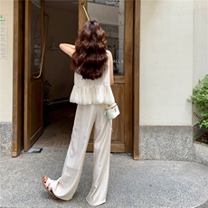 韩系绝美时尚套装女2025年夏季新款休闲气质显瘦马甲阔腿裤两件套，女装套装/套裙，浙宝205