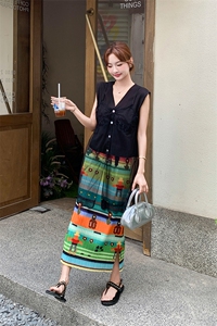 高级感女神范印花褶皱套装裙两件套2575P165K248图片