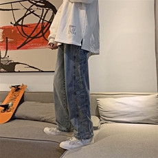 腰果花牛仔裤男秋新款宽松港风潮流直筒韩版潮牌帅气长裤GY76-p45，男装牛仔裤，星座1008