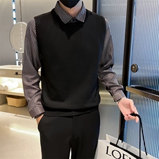 衬衫领休闲假两件毛衣男士春秋条纹针织衫新款轻熟风线衣Q336，男装针织衫/毛衣，星座1116A-2（原606A-1）