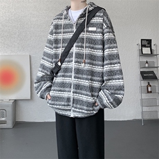 8XL-M潮情侣美式磨毛编织条纹针织衫卫衣宽松拉链外套WY30P88，男装针织衫/毛衣，电商D206-1
