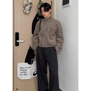 [001]铆钉斜拉链西装领夹克男短款宽松外套 A079-HY236-P94图片