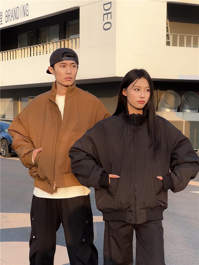 现货26春装美拉德立领飞行夹克纯色复古廓形高街棒球服外套,男装夹克,电商A486