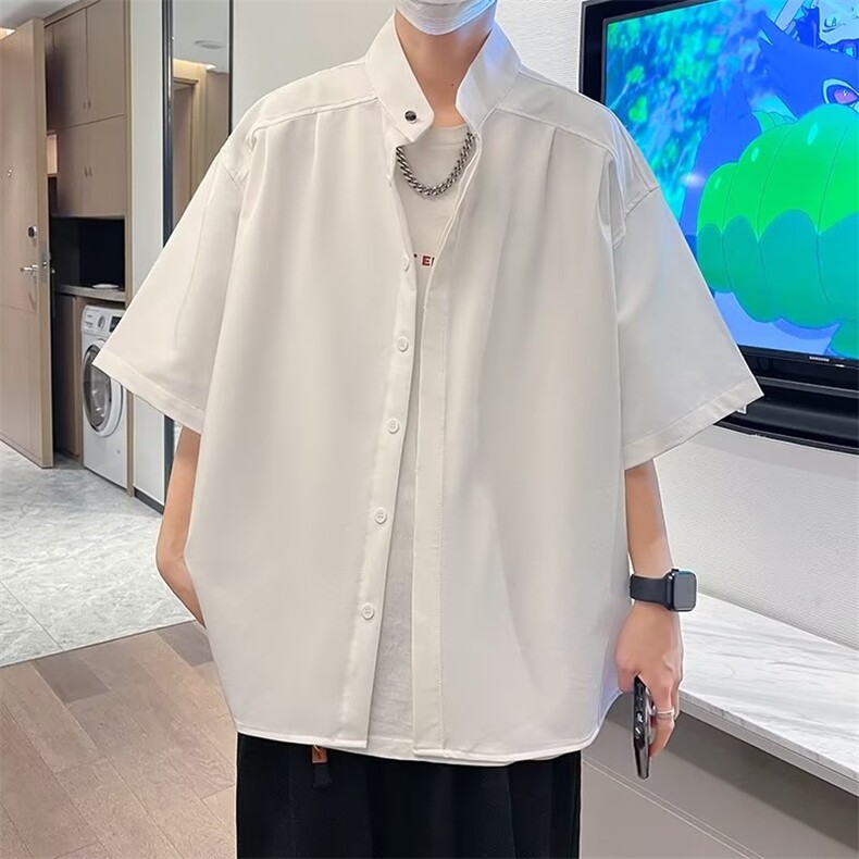 夏季新款衬衫潮流慵懒男方领冰丝衬衫P35,男装衬衫,星座1116-2