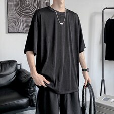 新款百褶冰丝五分袖夏季潮流港风ins休闲百搭宽松T恤T847-P24，男装T恤，星座512-2
