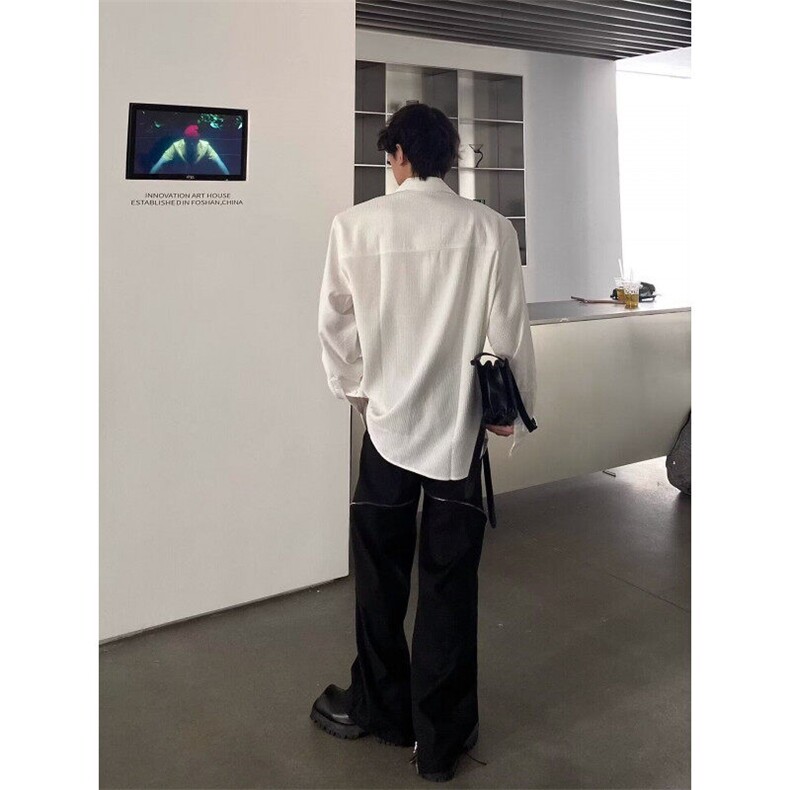 小众高级设计感拉链衬衫男宽松韩版休闲百搭长袖衬衣ins潮流,男装衬衫,星座506A