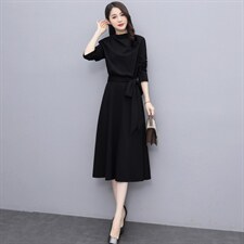 高级感早秋长袖连衣裙女2023新款高端名媛气质收腰显瘦过膝长裙子,女装连衣裙,新思路