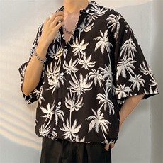 夏季冰丝花衬衫男海边沙滩短袖男潮流ins宽松花衬衣CS801-P35，男装T恤，电商A062
