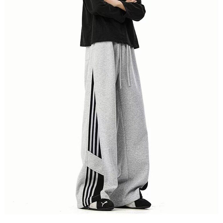 美式条纹撞色阔腿卫裤男女秋季hiphop宽松运动休闲裤百搭运动裤,男装休闲裤,星座1210-1