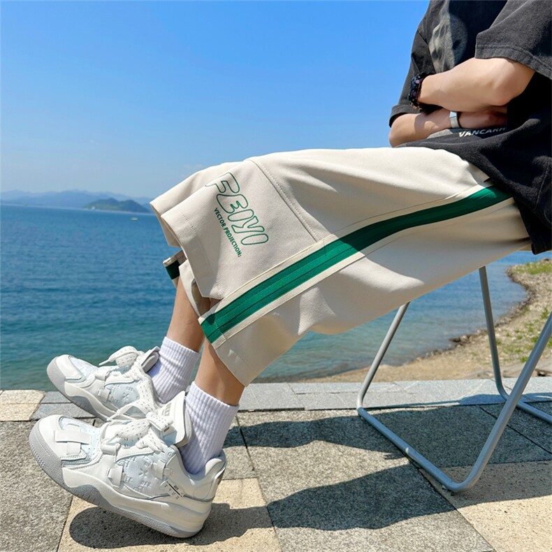 夏季新款宽松休闲运动沙滩七分短裤男大码针织八分卫裤3652-P48,男装牛仔裤,电商C305A