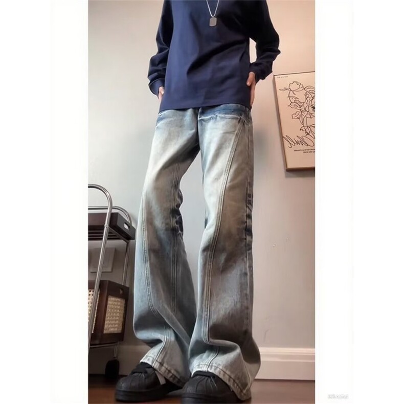 26@新款美式复古水洗裂纹牛仔裤男女高街休闲长裤K71516-P49网图，男装牛仔裤，电商B245