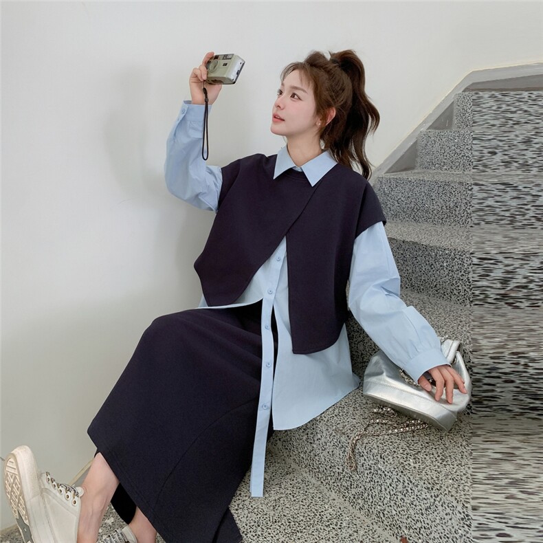 松弛感卫衣套装裙女2025春季新款韩版学院风减龄衬衫半身裙三件套图片