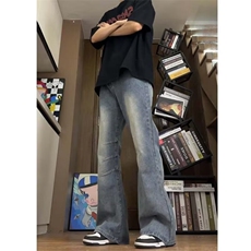 美式高街破洞牛仔裤微喇裤脚直筒修身百搭长裤子男RK3109-P45，男装牛仔裤，星座412-1