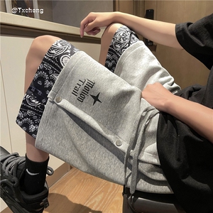 腰果花假两件排扣短裤男生运动宽松五分裤B315-K23324-P45控58图片