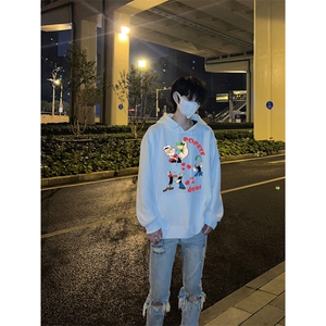 大力水手印花LOGO男女情侣潮牌连帽卫衣图片