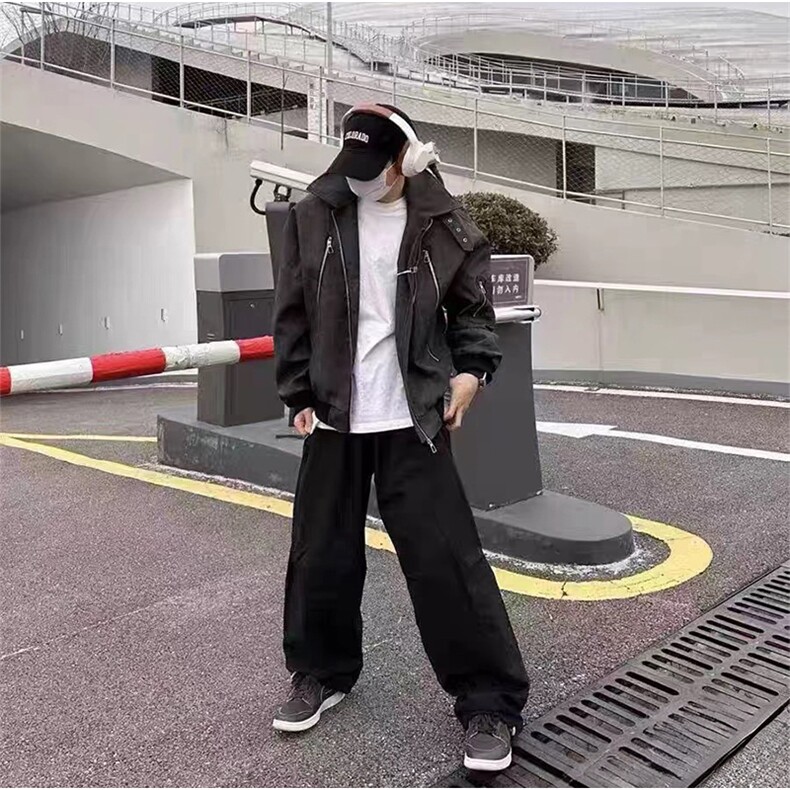 抖音得物 痞帅外套男ins高街潮港风原宿风韩版潮流宽松夹克AY1029图片