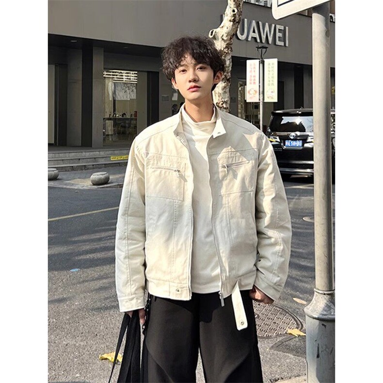 26春装高品质老钱风立领夹克外套男女美式潮牌拉链工装风宽松上衣，男装夹克，电商A486