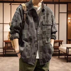 458-P532025春秋长袖牛仔衬衫男宽松潮牌ins休闲潮流衬衣工装，男装衬衫，电商B323A
