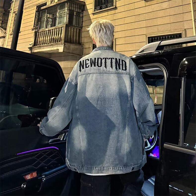 牛仔外套男士韩版潮流高街帅字母宽松2025春季ins夹克W6216-P62，男装工装外套，星座412-2