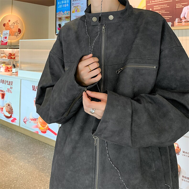 港风新款男PU皮夹克潮夹克百搭嘻哈外套Y06-P90控128,男装夹克,电商A132（原电商B245）