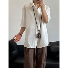 薄款冰丝短袖衬衫男简约纯色垂感休闲痞帅衬衣CS288-P20，男装T恤，星座301C-5