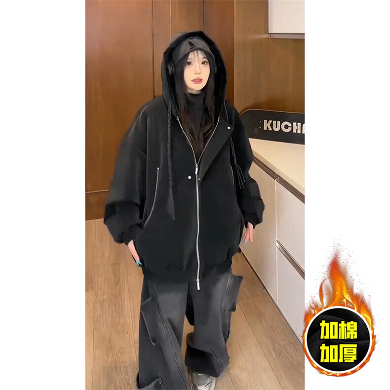 现货高品质美式高街重磅座山雕连帽pu皮棉衣男女加厚毛毛绒冬外套,男装皮衣,电商A443