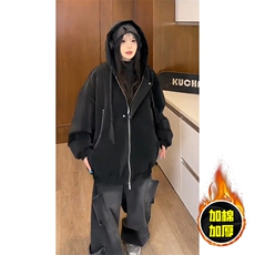 现货高品质美式高街重磅座山雕连帽pu皮棉衣男女加厚毛毛绒冬外套，男装皮衣，电商A443