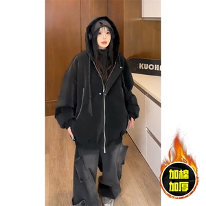 现货高品质美式高街重磅座山雕连帽pu皮棉衣男女加厚毛毛绒冬外套图片