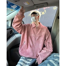 美式复古宽松高级感粉色机车皮衣外套潮春秋翻领夹克上衣JF10，男装夹克，星座1116A-1（原606A）