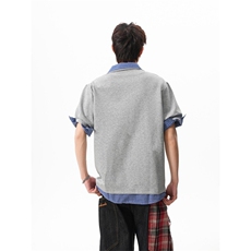 网络图现货美式条纹假两件Polo衫重磅情侣休闲半袖T恤JCD09-P38，男装T恤，星座715-7