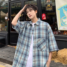 短袖衬衫男夏季新款格子磨毛衬衣DX002-特批26无差价，男装衬衫，星座214-3