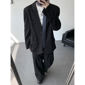 潮流休闲西装外套高级痞帅宽松韩版自带垫肩西服外套可整套搭配图片