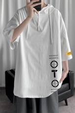 LD54114-P45连帽短袖t恤男大码胖子带帽五分袖中袖，男装T恤，电商A040